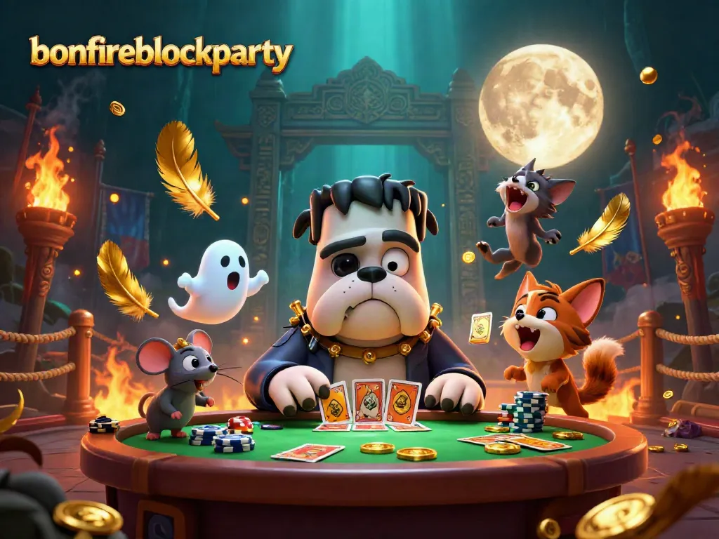 Win big at bonfireblockparty with a lively 3D scene of characters embodying a casino atmosphere.